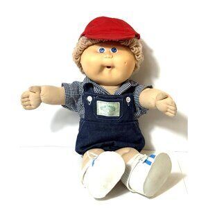 Vintage 1982 Cabbage Patch Doll - Short Curly Light Brown/Blonde Hair, Blue Eyes